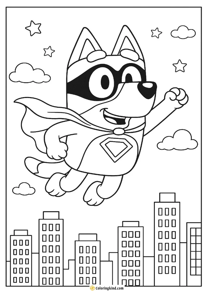 Bluey as Superhero Over the City