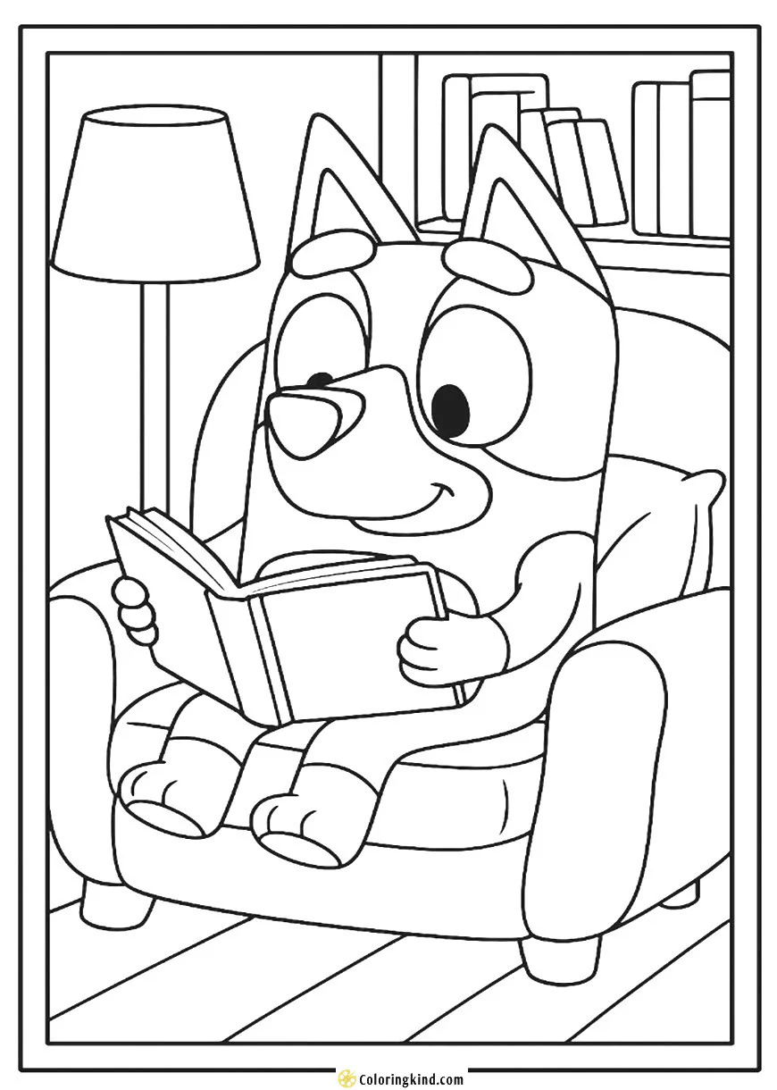 Bluey Reading a Book in a Cozy Corner