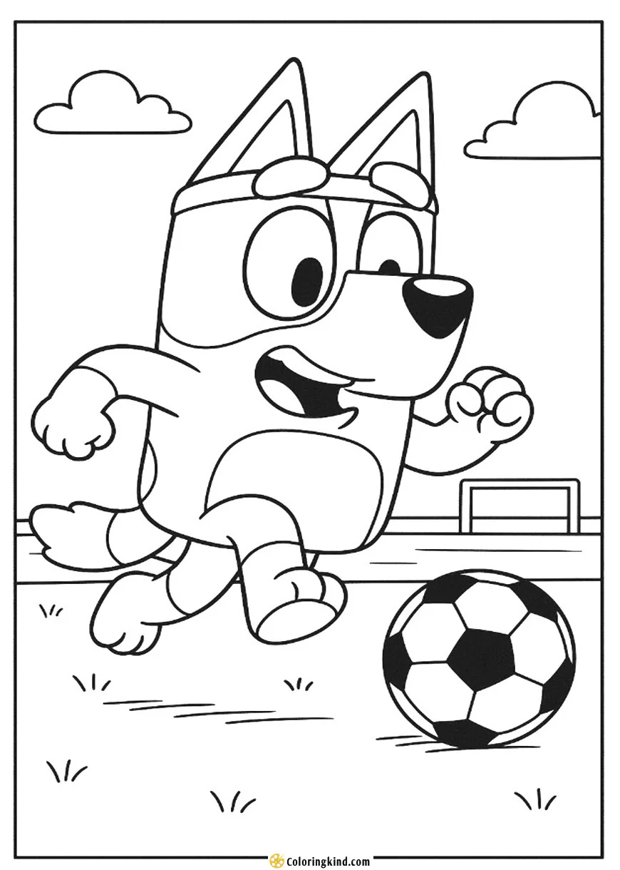 Bluey Kicking a Soccer Ball on the Field