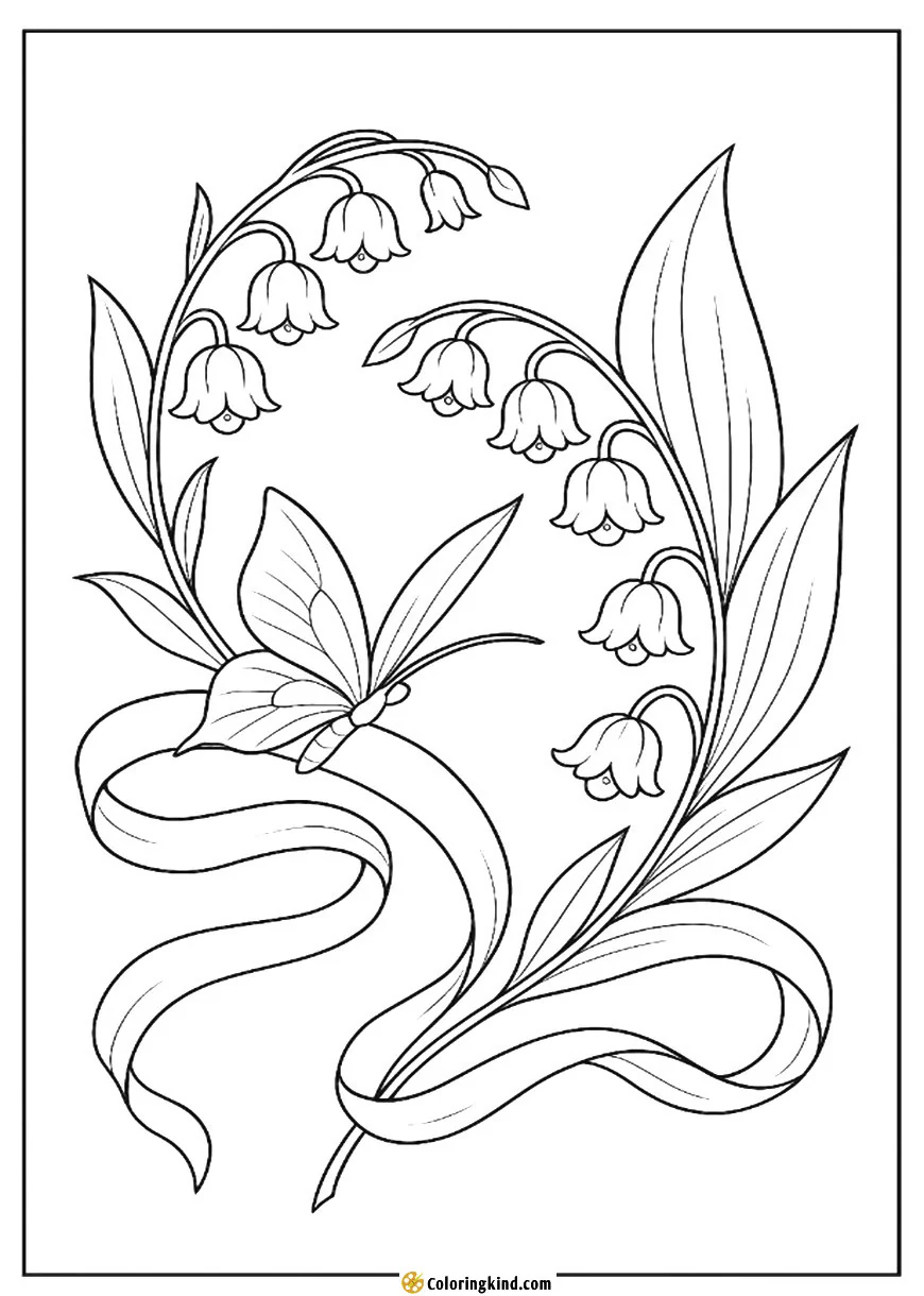 Lily-of-the-valley bells chime softly against a flowing ribbon