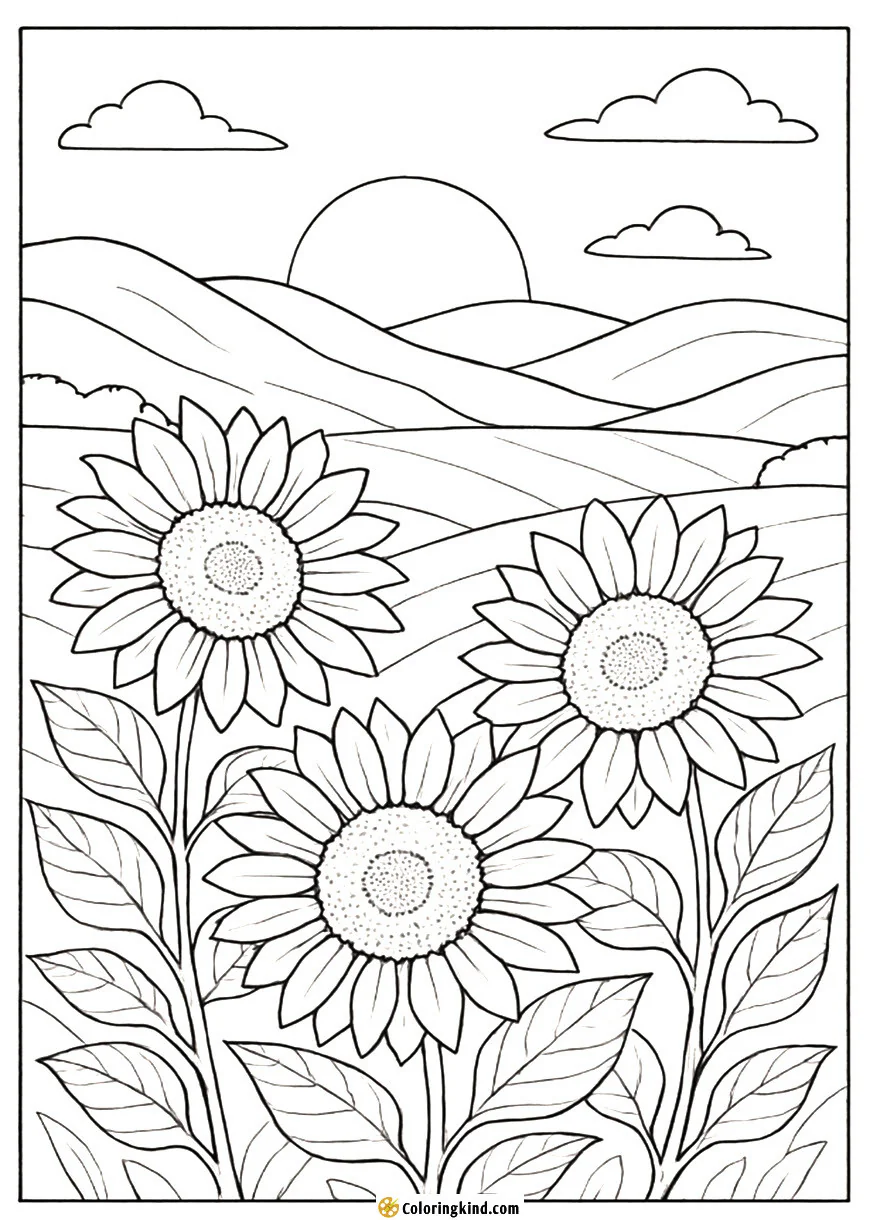 Sunflower Sunset over Rolling Hills