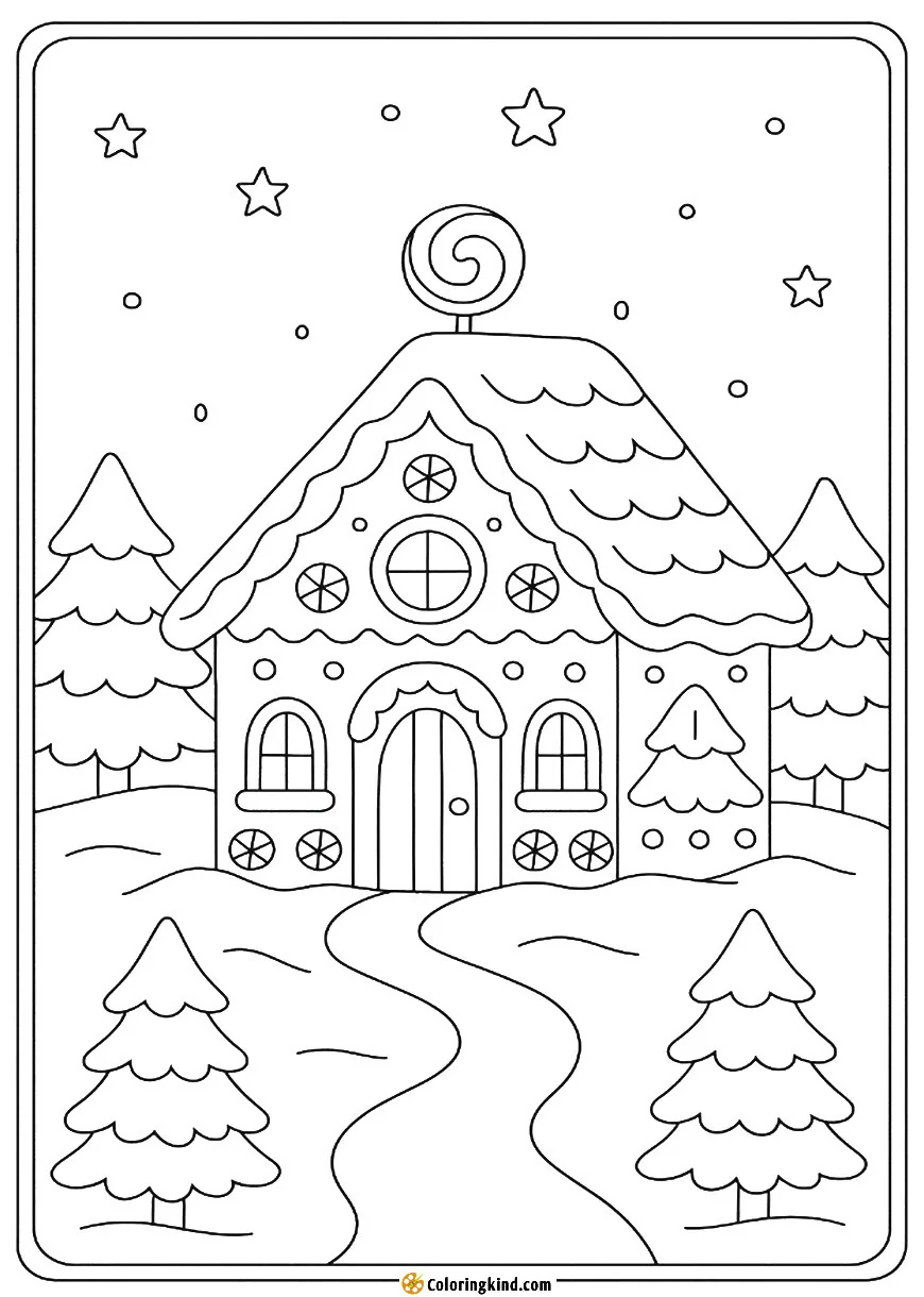 Gingerbread House in a Snowy Clearing