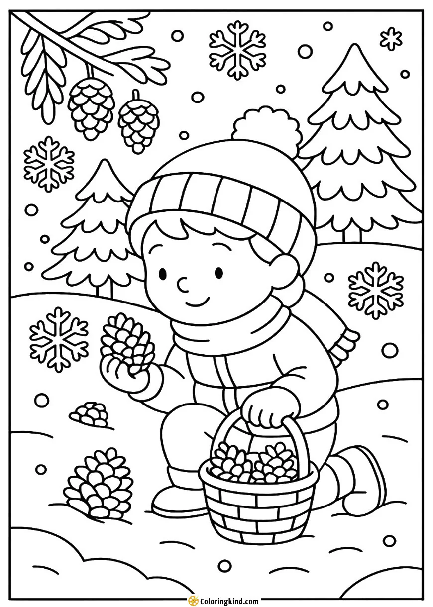 Collecting Pinecones in the Snow