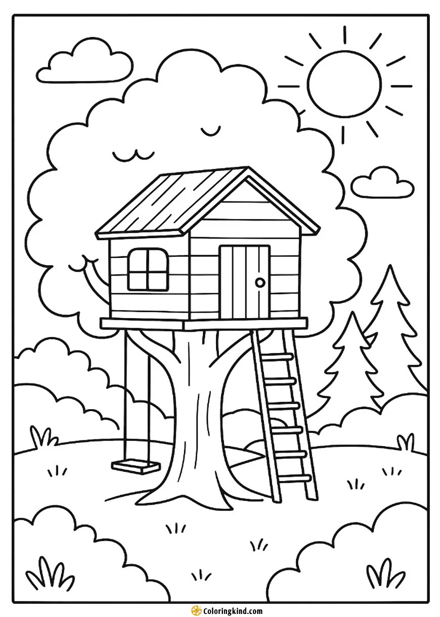 Treehouse in a Sunny Forest