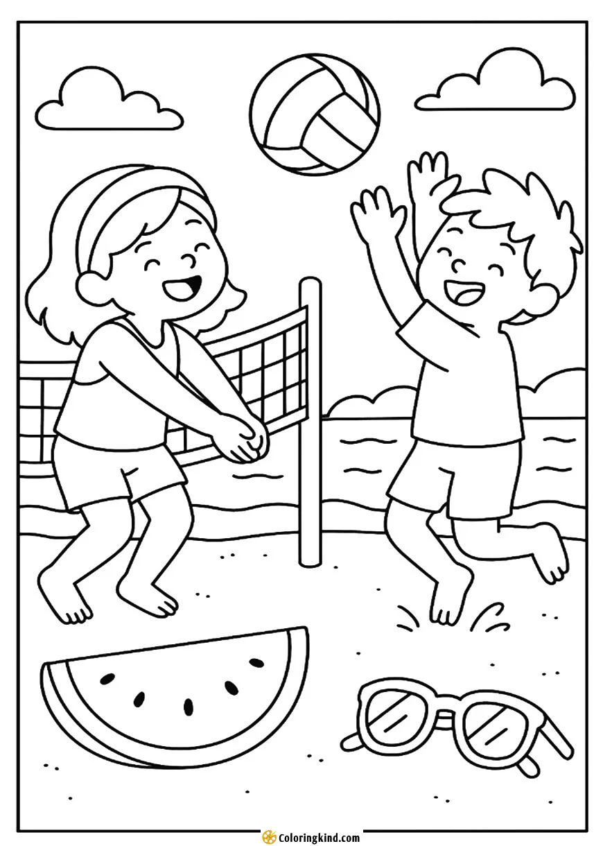 Kids Playing Beach Volleyball