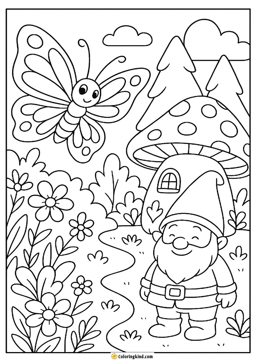 Butterfly Visiting a Gnome Garden