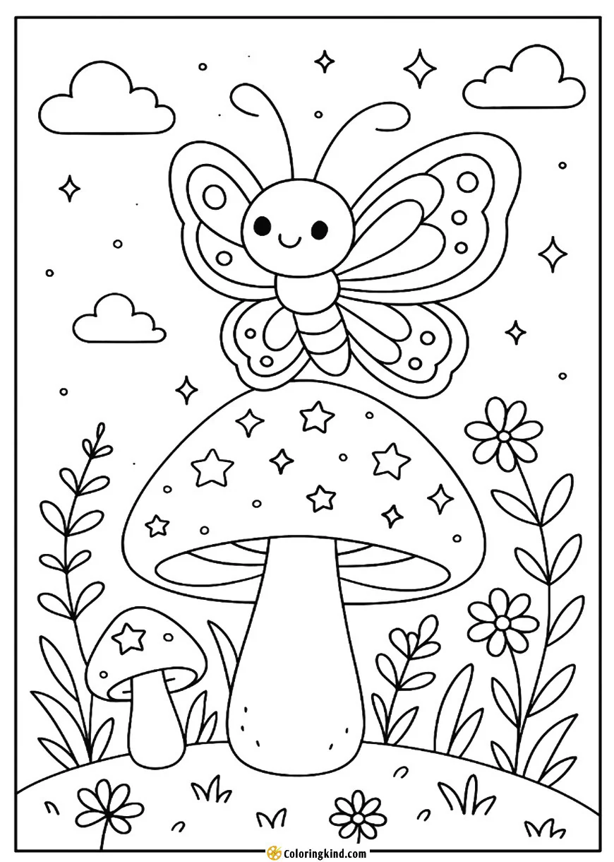 Butterfly on a Magical Mushroom