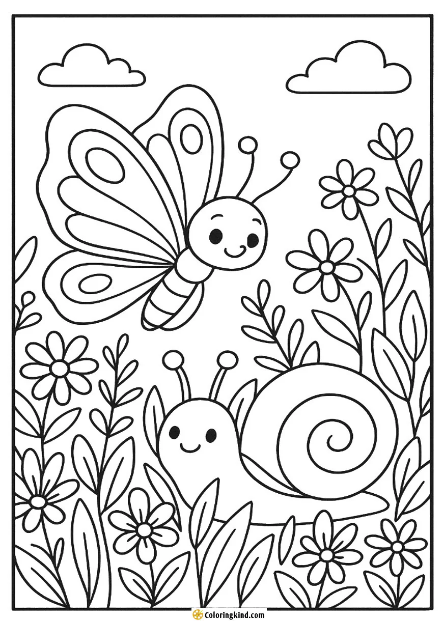 Butterfly and Snail in a Garden