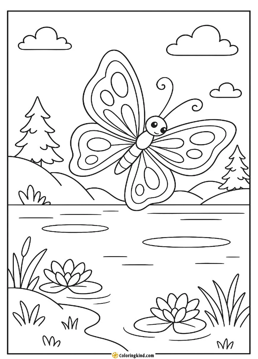 Butterfly Flying Over a Lake