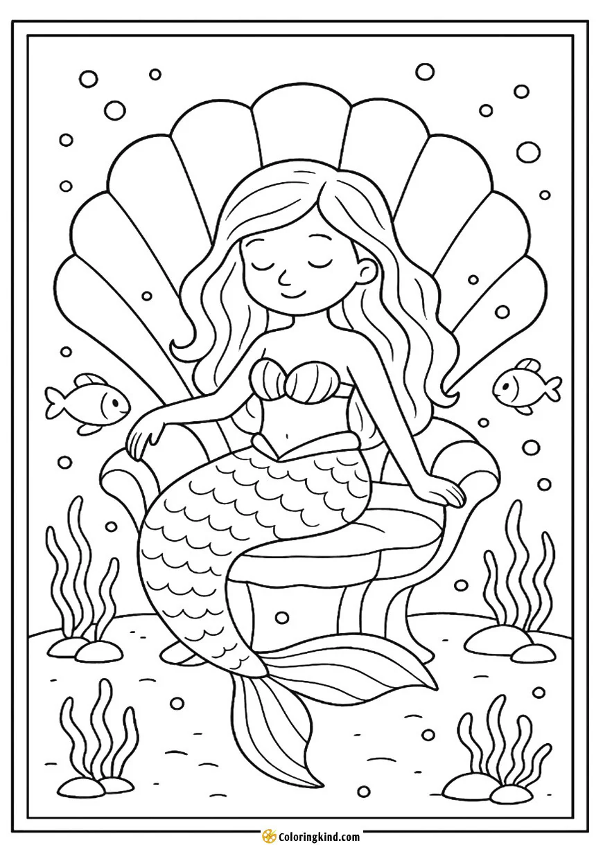 Mermaid Resting on a Giant Seashell Throne