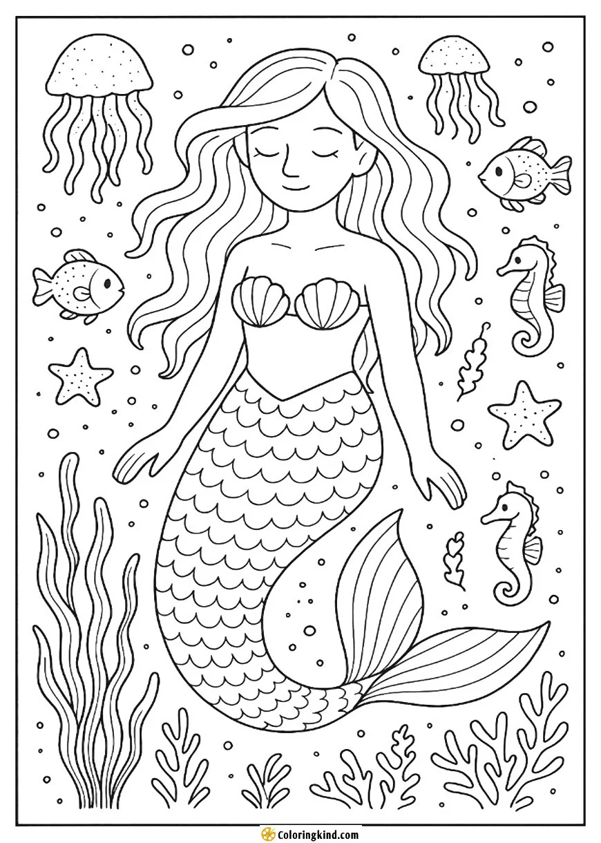 Mermaid Among Bioluminescent Sea Creatures