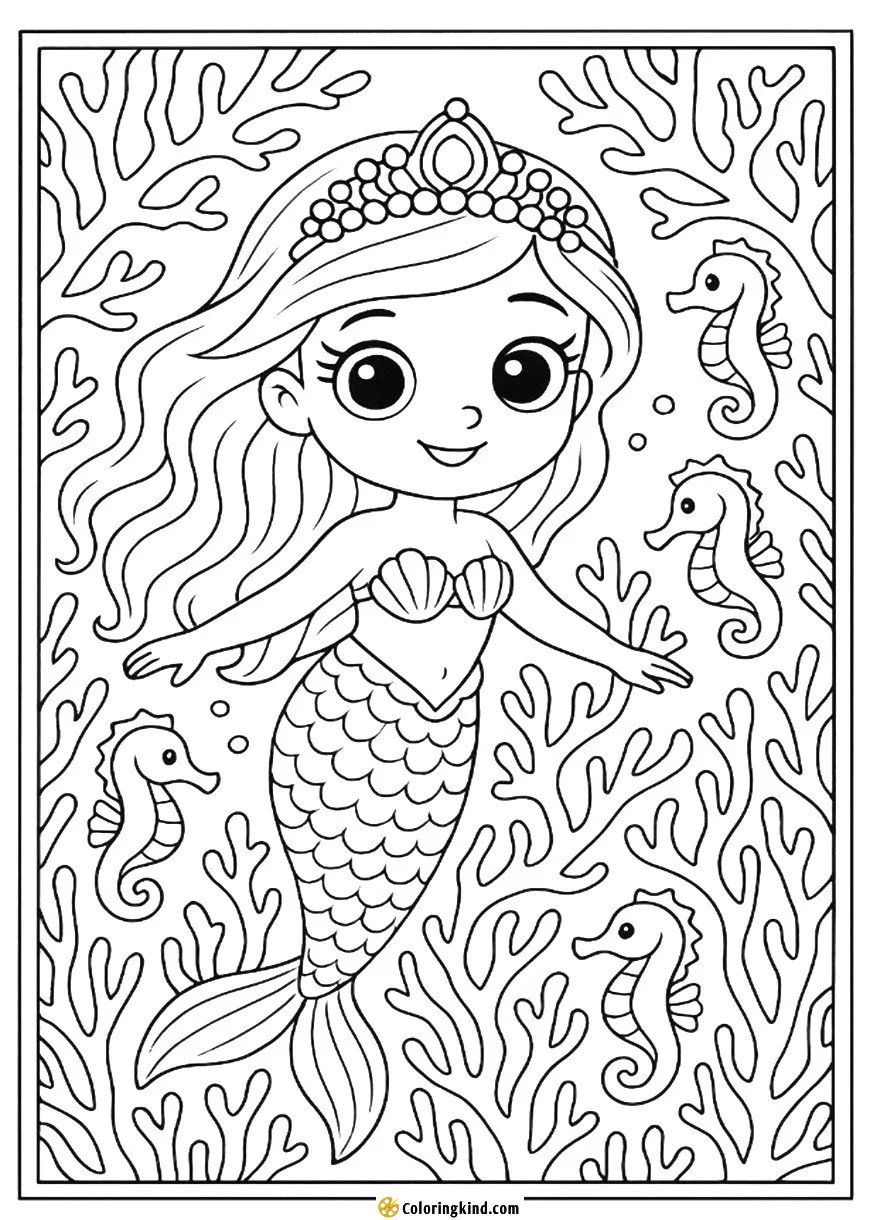 Mermaid and Seahorses in a Coral Maze