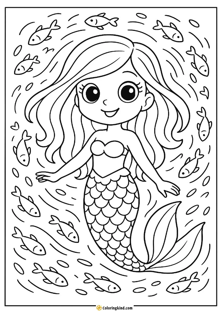 Mermaid Amidst Swirling Fish Patterns