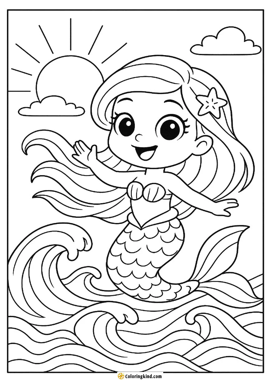 Mermaid Riding Waves at Sunrise