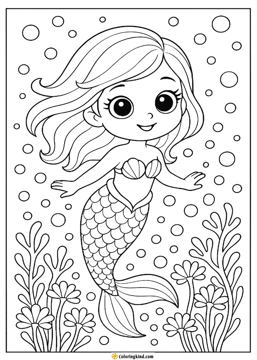 Mermaid Drifting Through Bubble Gardens