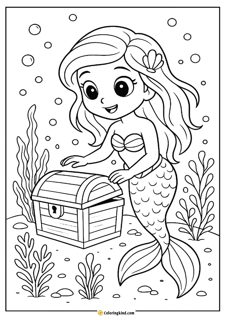 Mermaid Finding a Hidden Treasure Chest