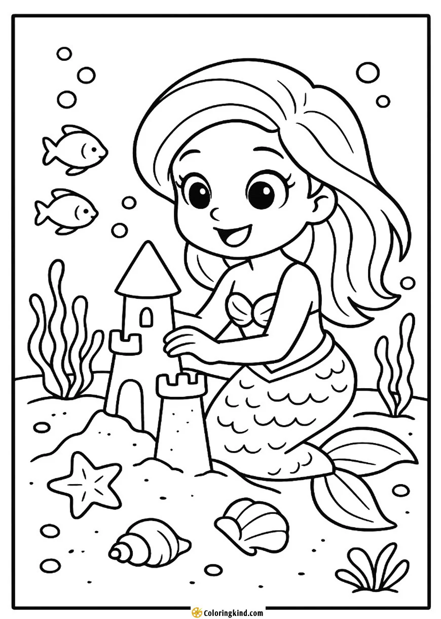 Mermaid Building an Underwater Sandcastle