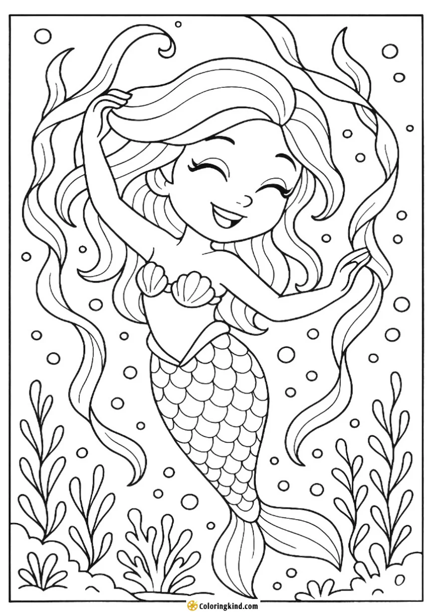 Mermaid Dancing with Swirling Seaweed Ribbons