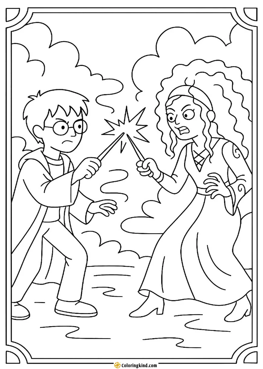 Harry and Bellatrix in a Wand Battle