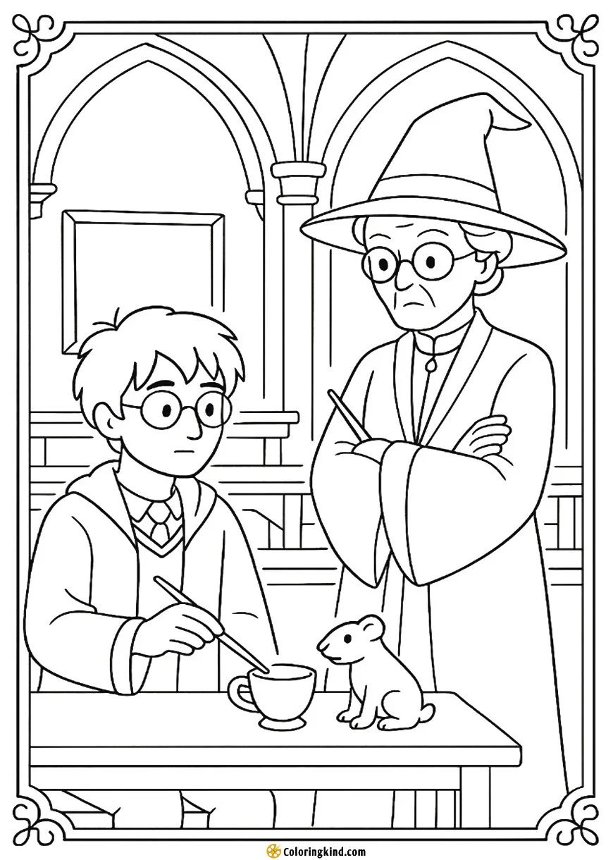 Harry and Professor McGonagall in a Transfiguration Lesson