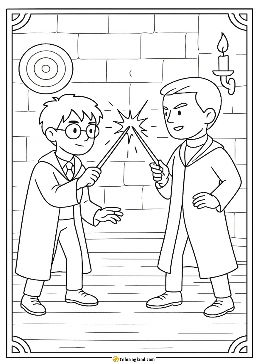Harry and Draco Dueling in the Practice Room