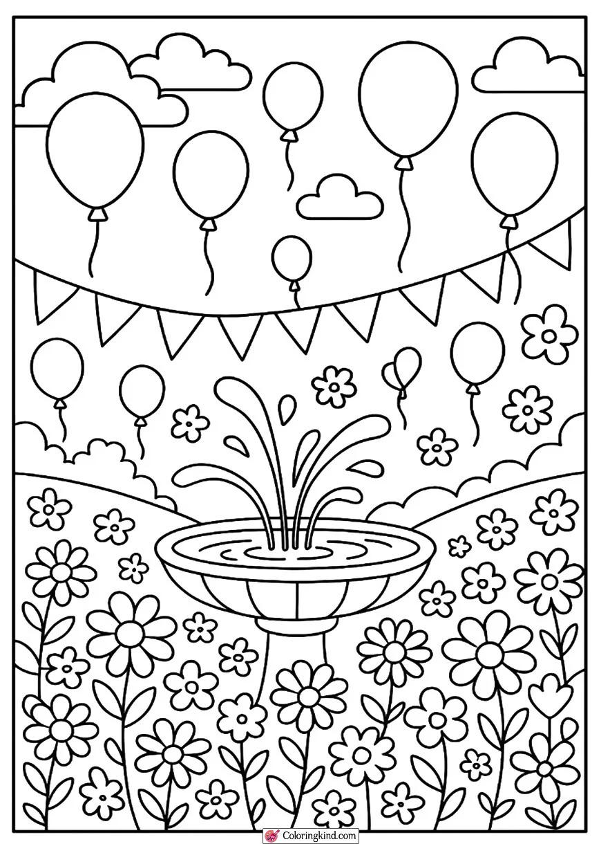 Spring Festival with Balloons and Flowers