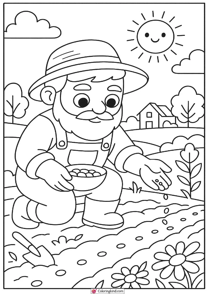 Farmer Planting Seeds in Spring Soil