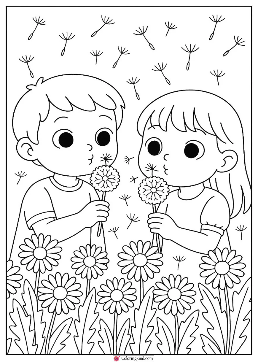 Children Blowing Dandelion Seeds