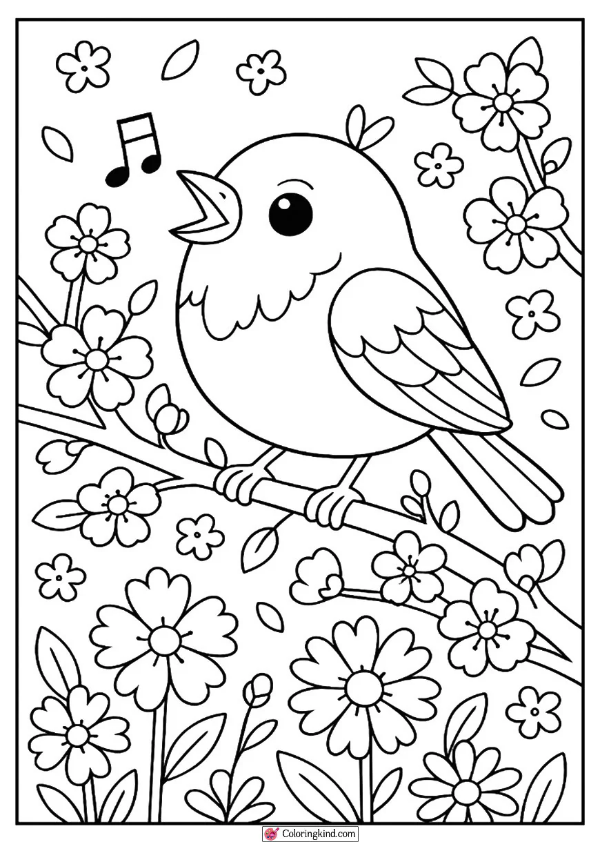 Robin Singing on a Flowering Branch