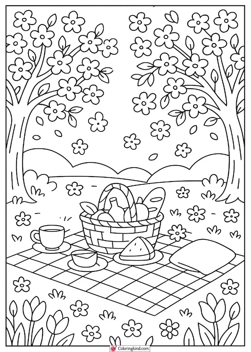 A Cozy Picnic Under Flowering Trees