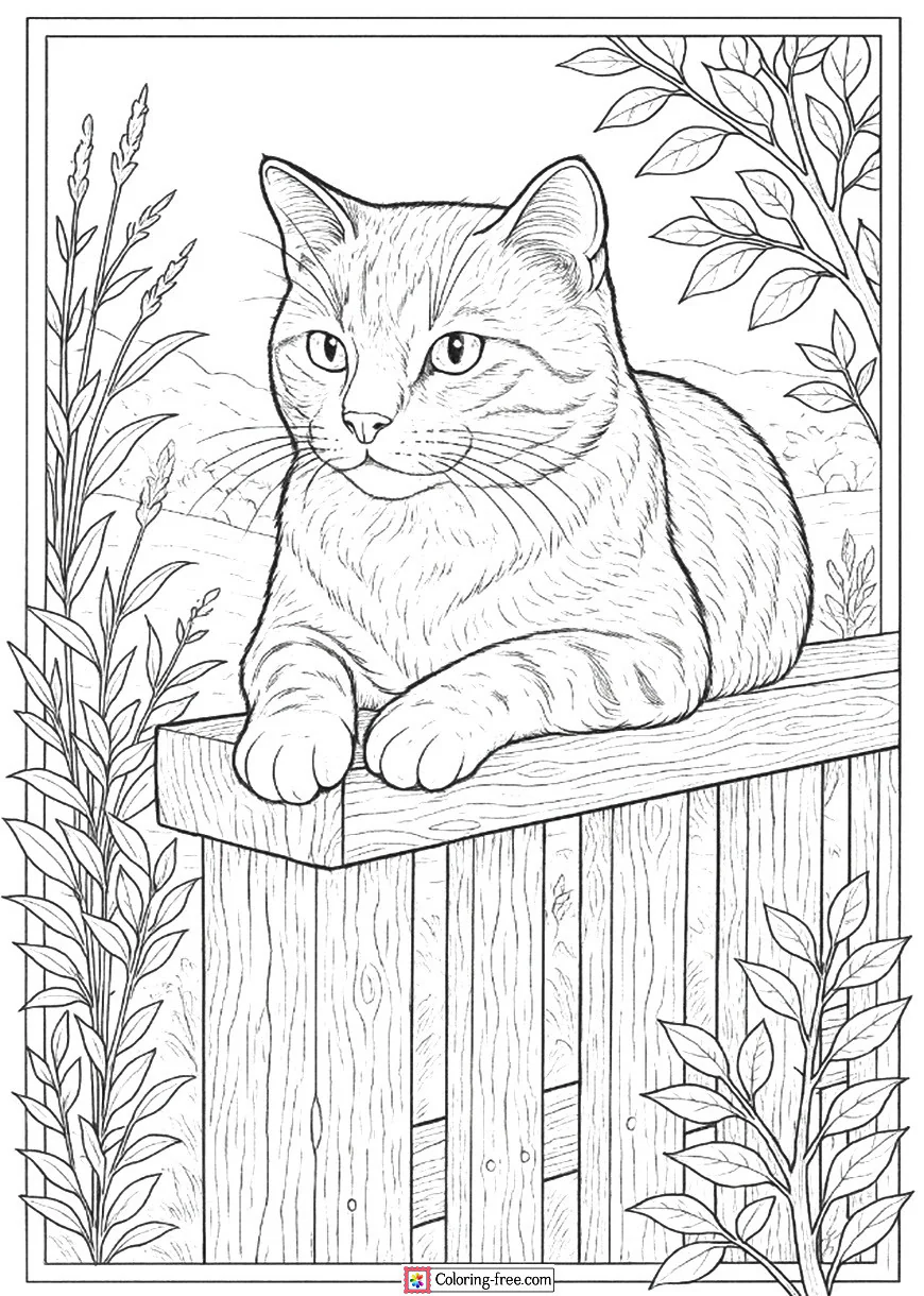 Manx Cat Resting on a Wooden Fence