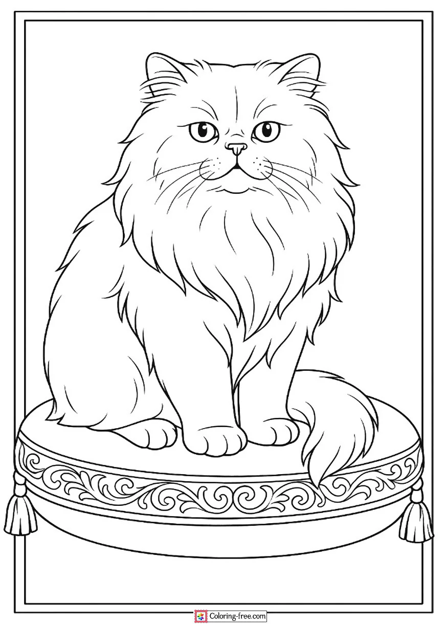 Persian Cat Sitting on an Elegant Cushion