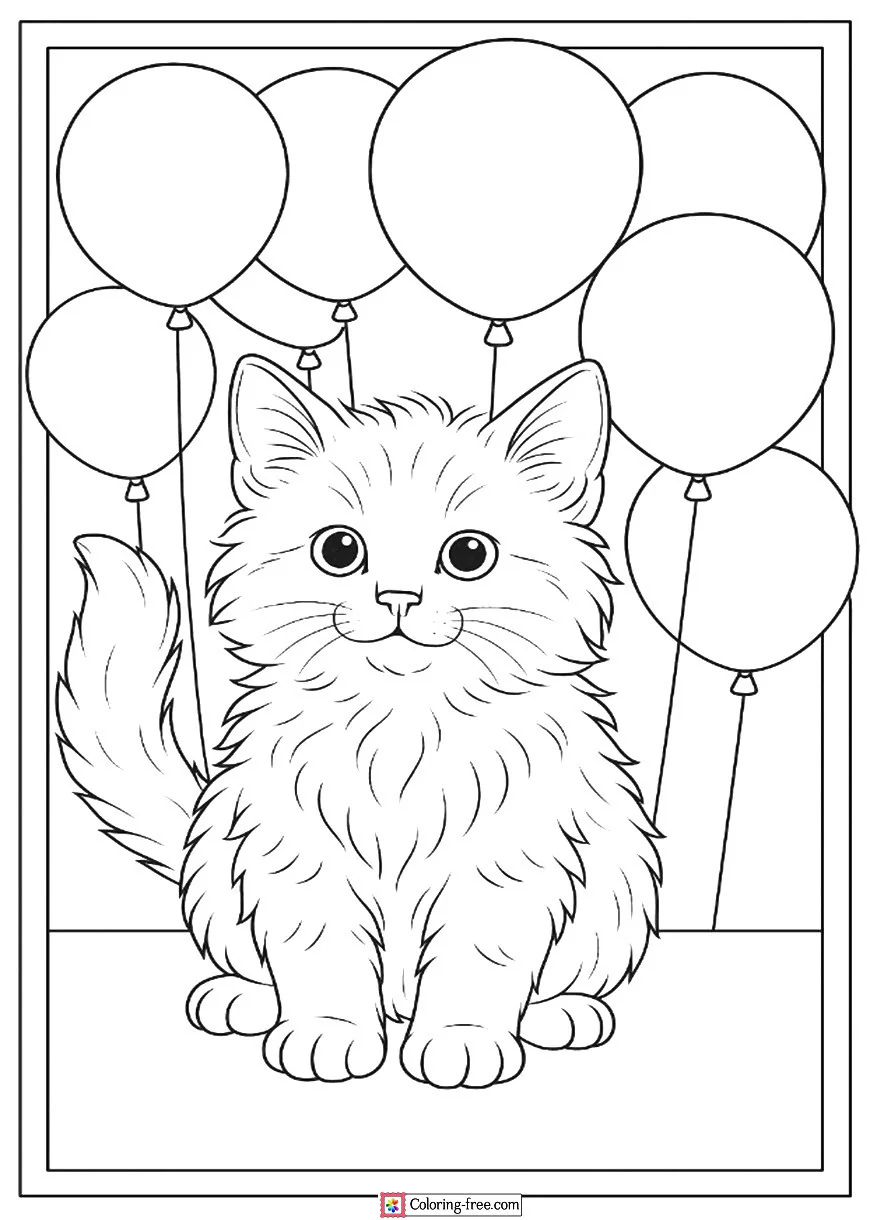 Kitten Surrounded by Balloons