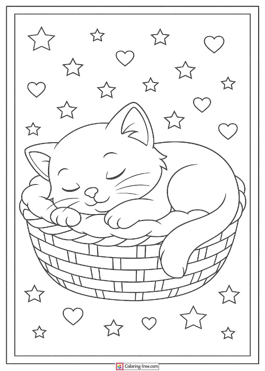 Sleepy Cat Napping in a Basket