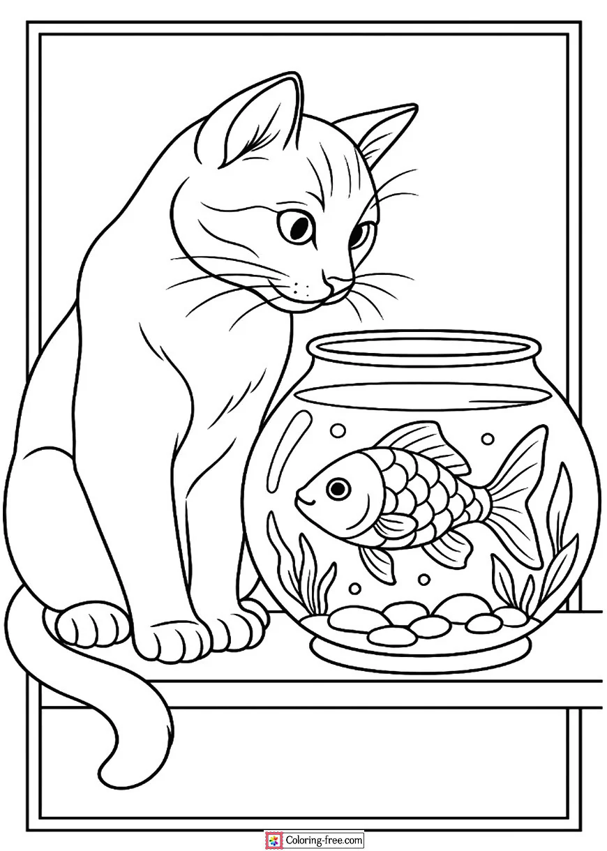 Cat Watching Fish in a Bowl