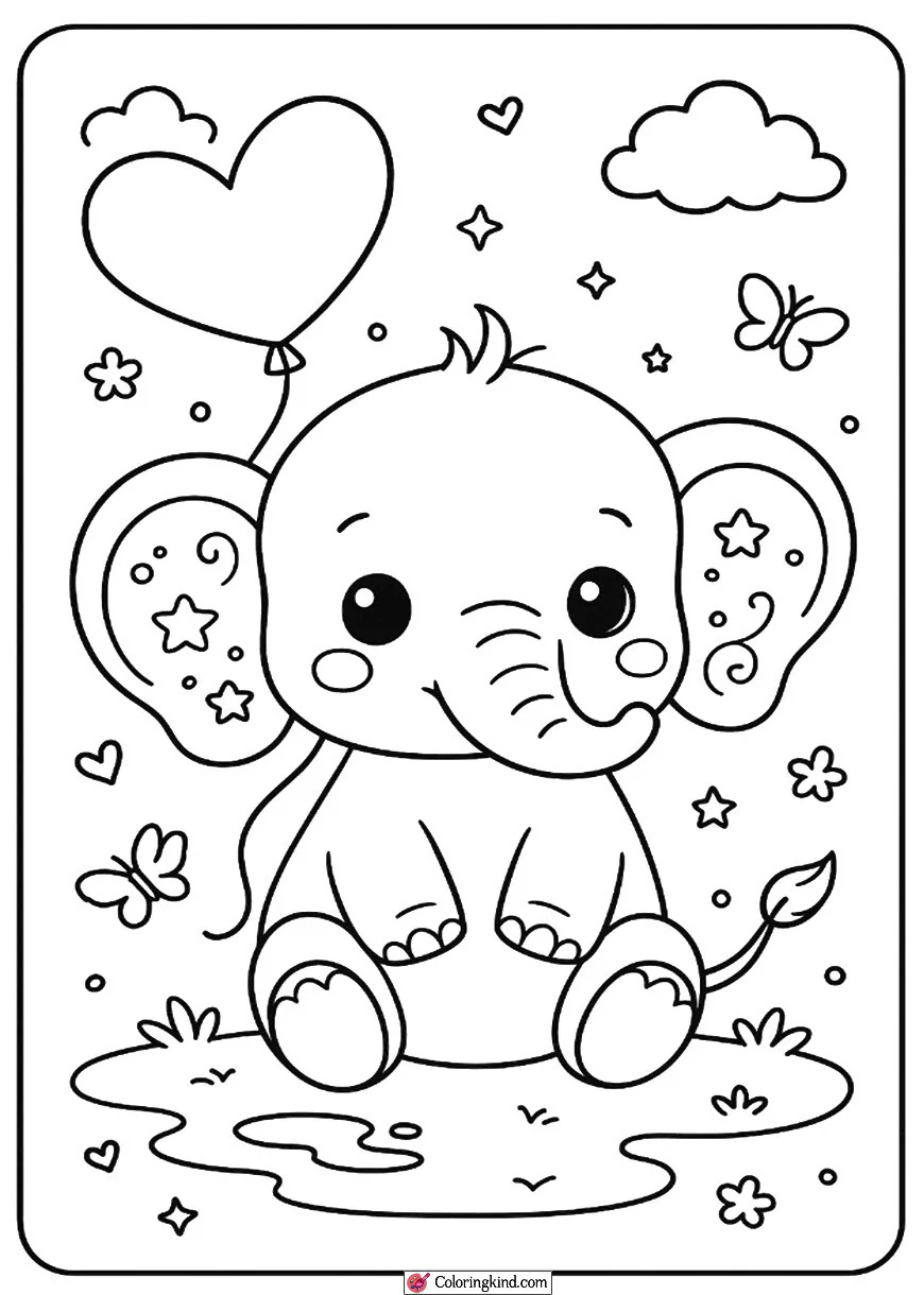 Adorable Elephant with a Heart Balloon