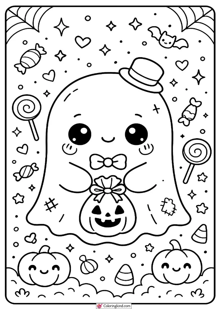 Kawaii Ghost Holding a Candy Bag