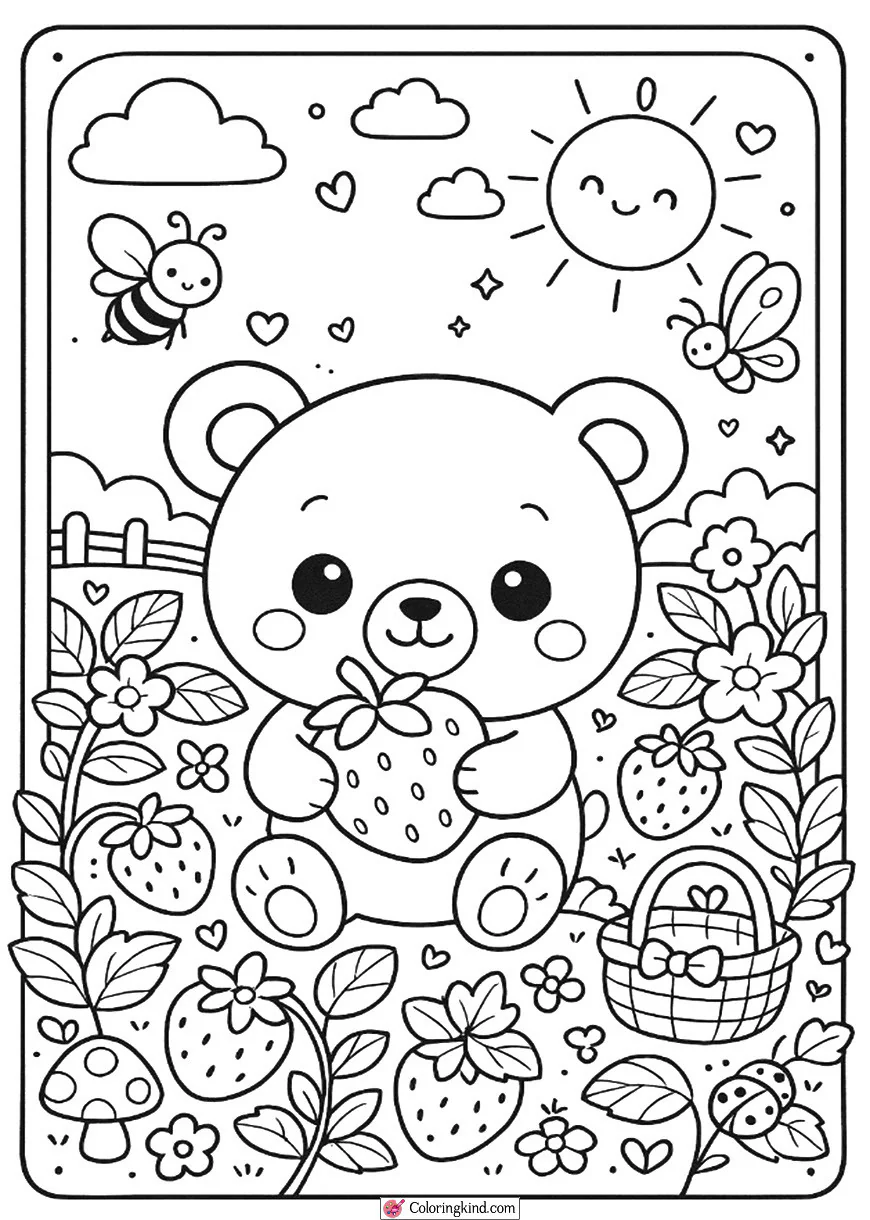 Sweet Bear in a Strawberry Field