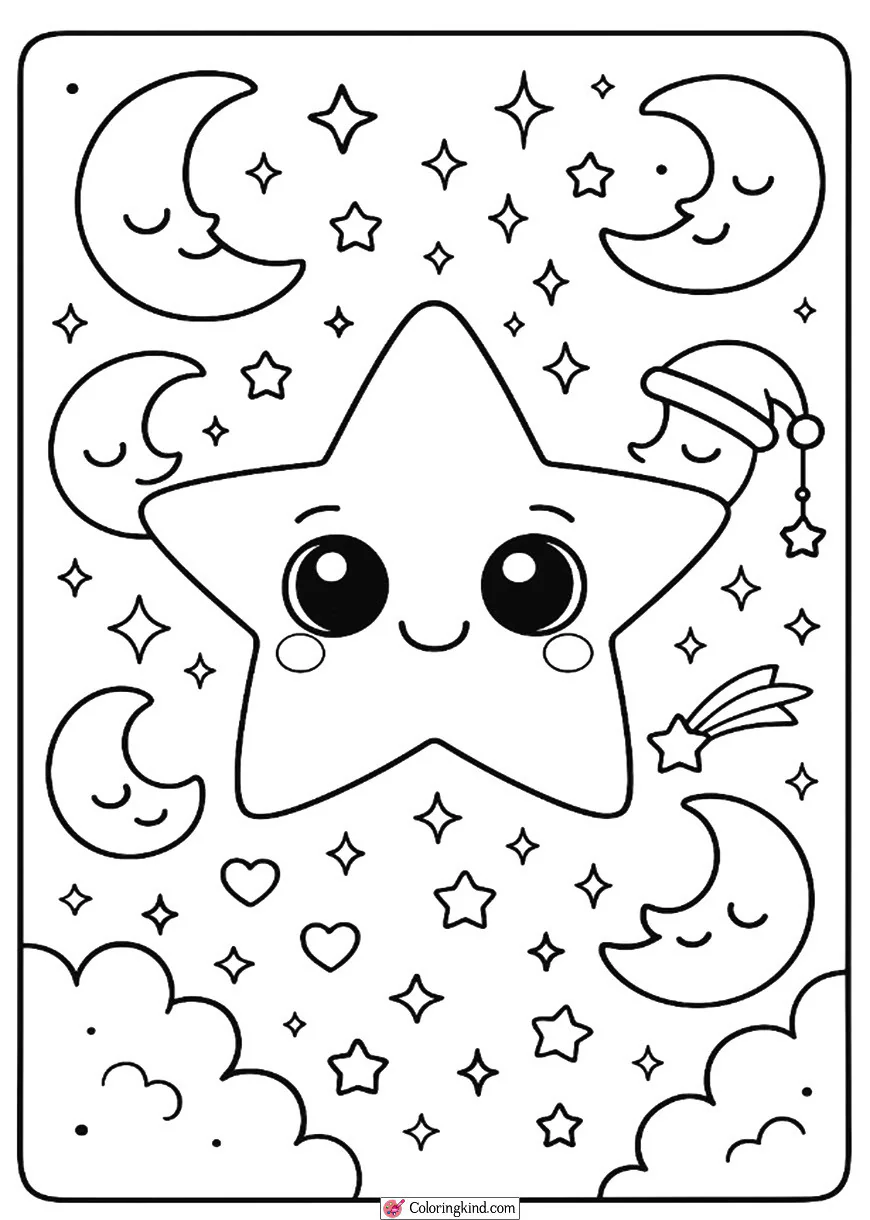 Smiling Star Surrounded by Moon Friends