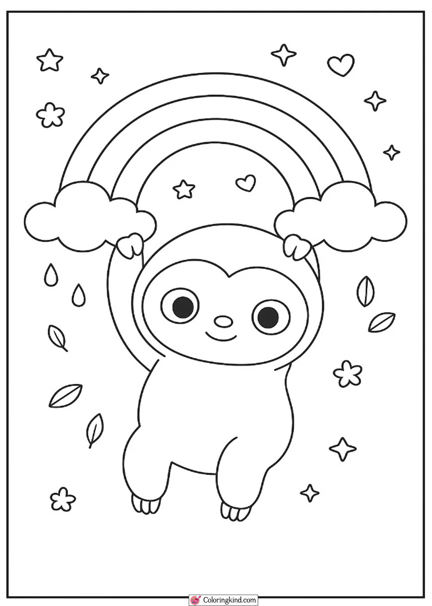 Cute Sloth Hanging from a Rainbow