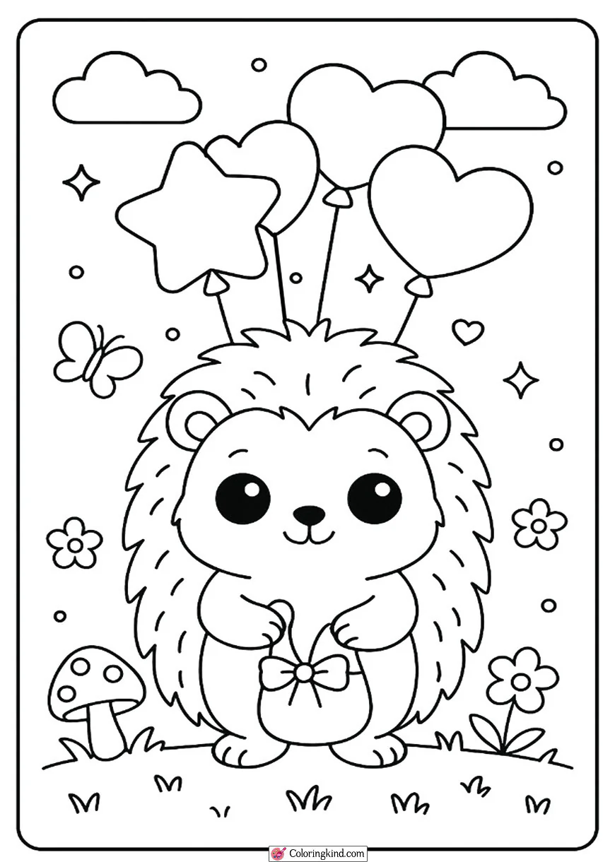 Kawaii Hedgehog with Balloons