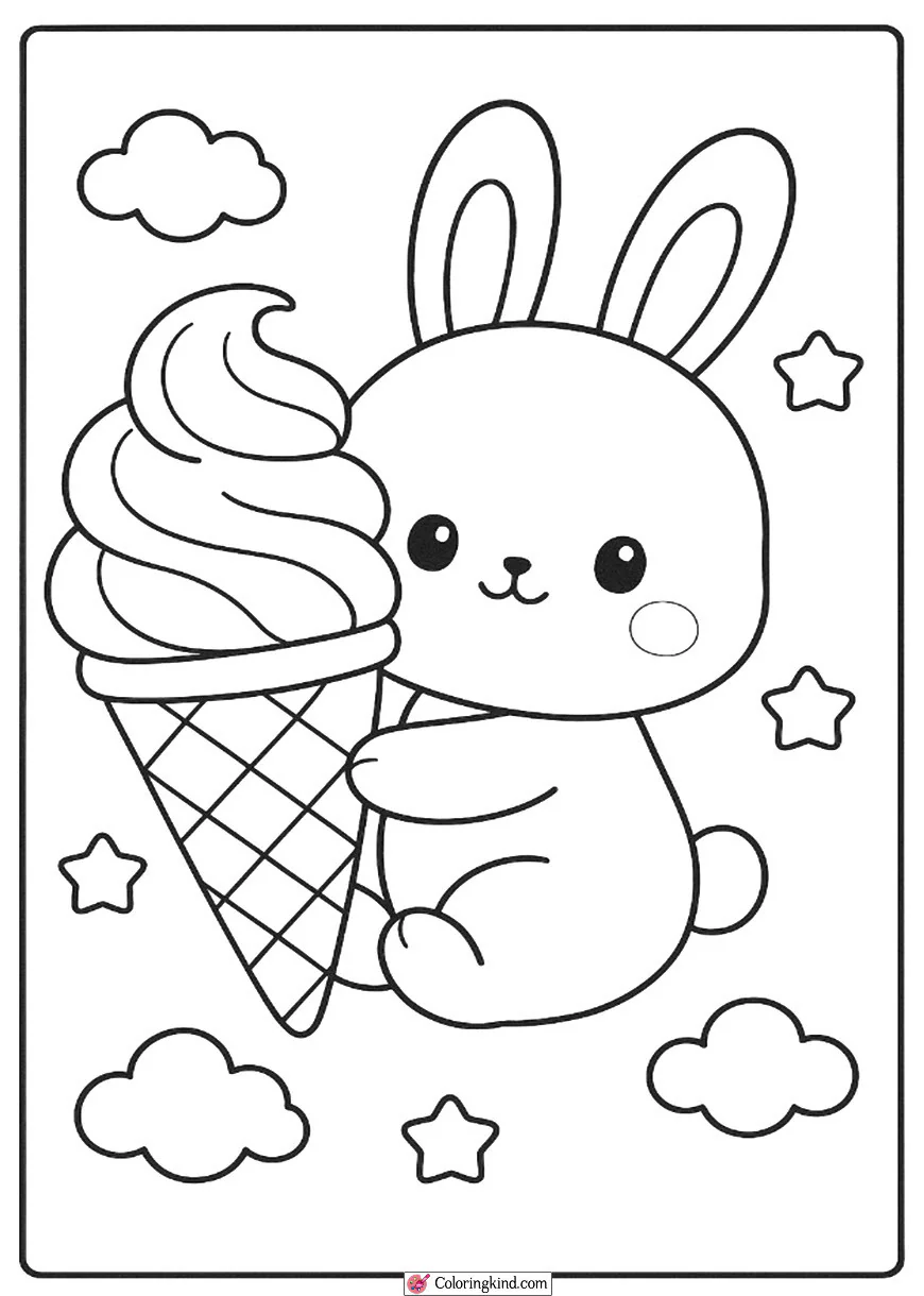 Cute Kawaii Bunny with a Giant Ice Cream