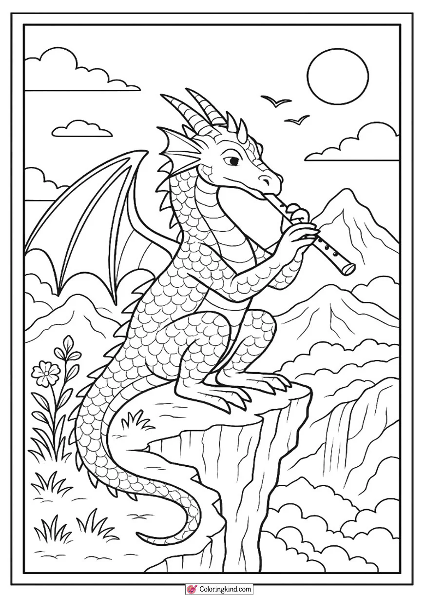 Flute-Playing Dragon on a Cliff