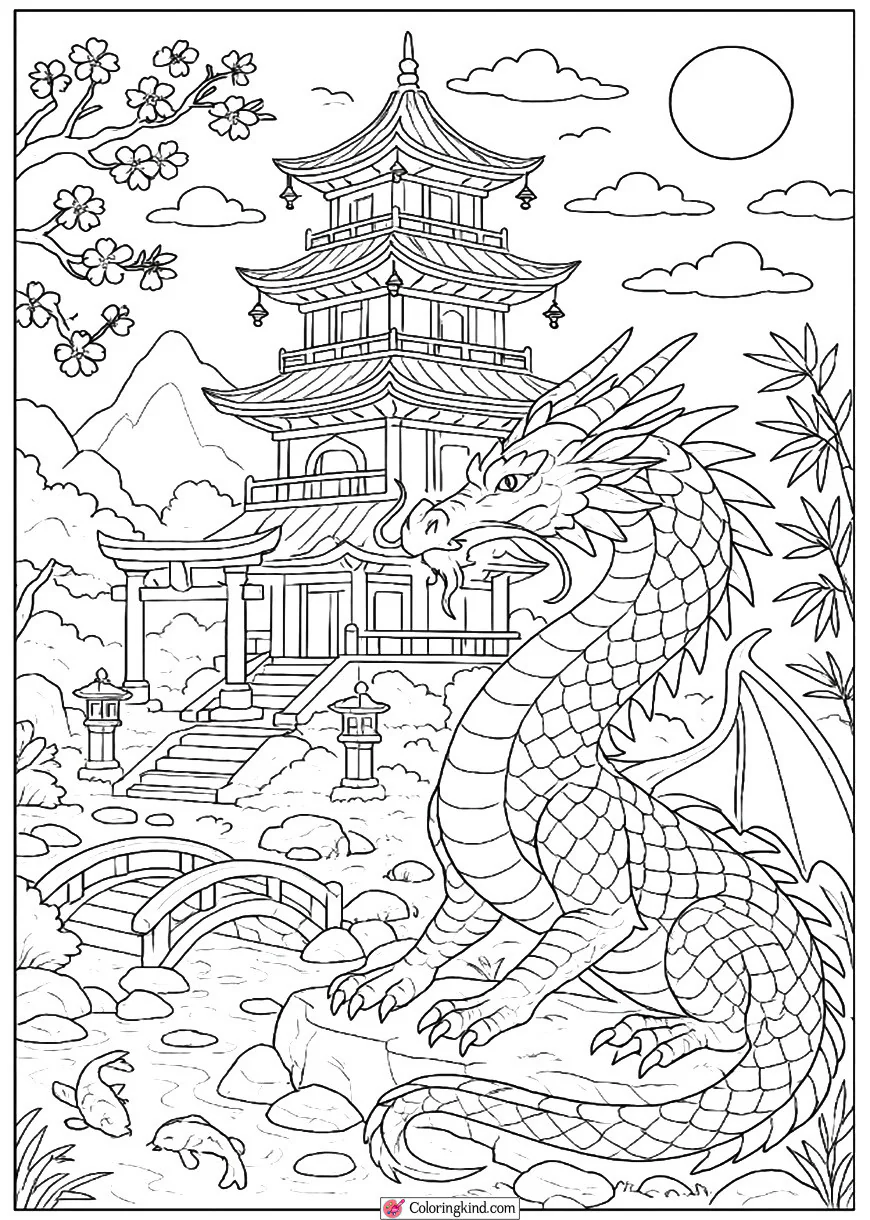 Ancient Pagoda Guarded by a Dragon