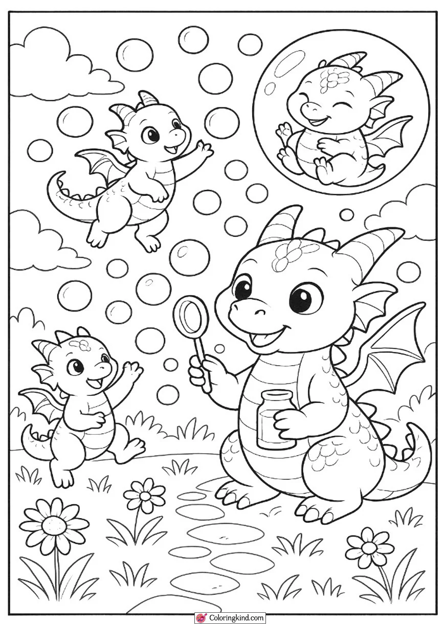Baby Dragons Playing with Bubbles