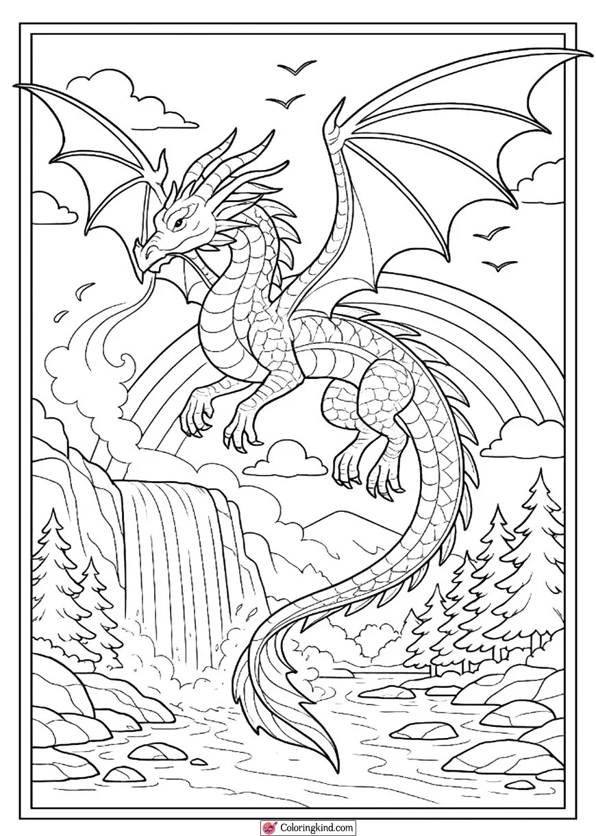 Rainbow Dragon Above a Waterfall