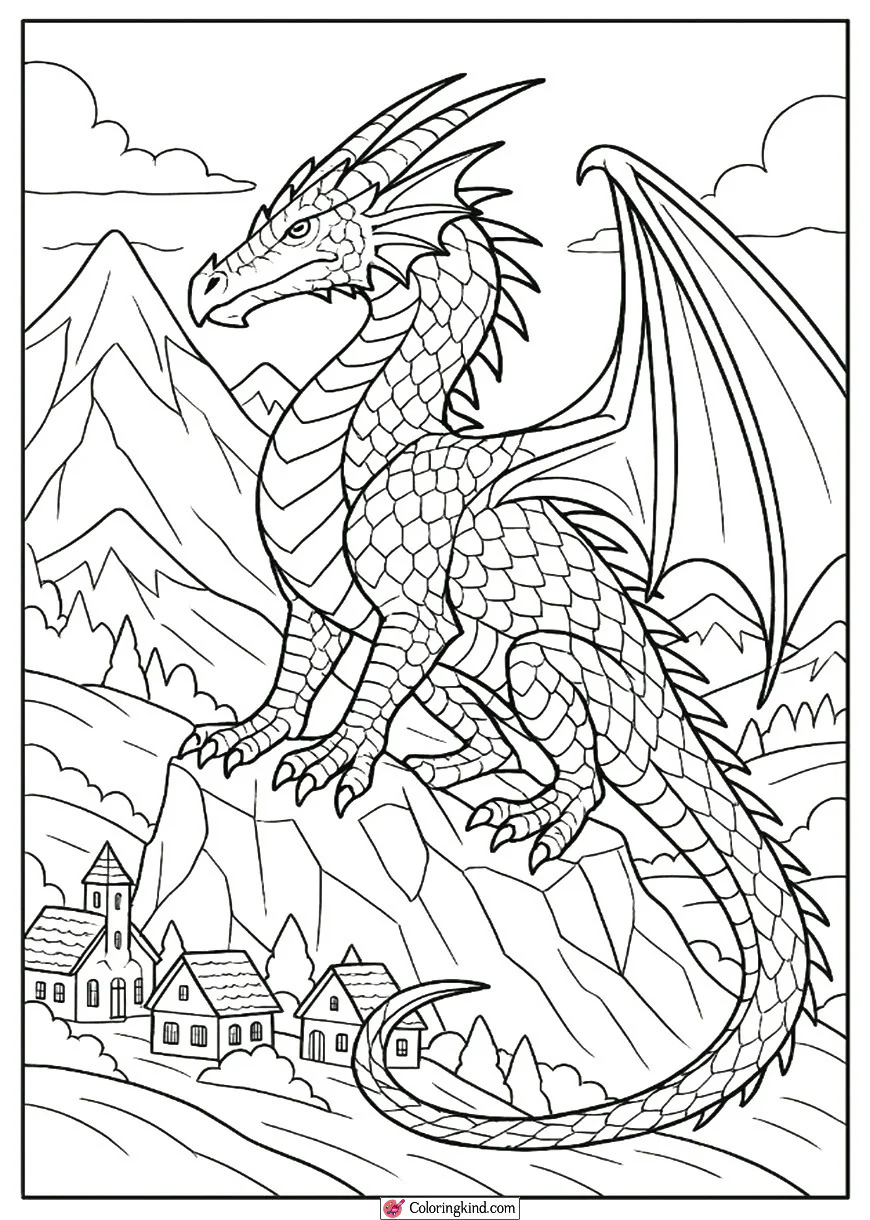 Mountain Peak Dragon Over a Quiet Village