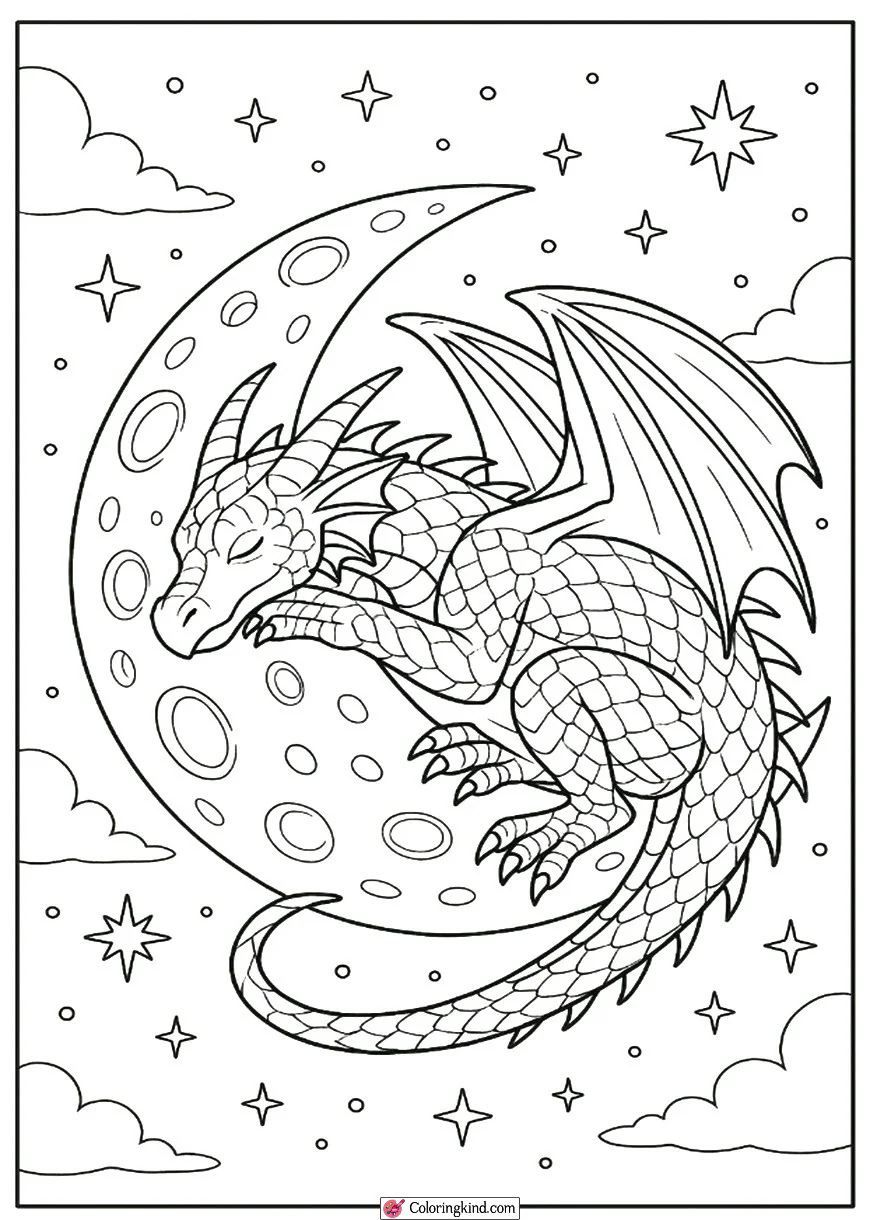 Lunar Dragon Napping on a Crescent Moon