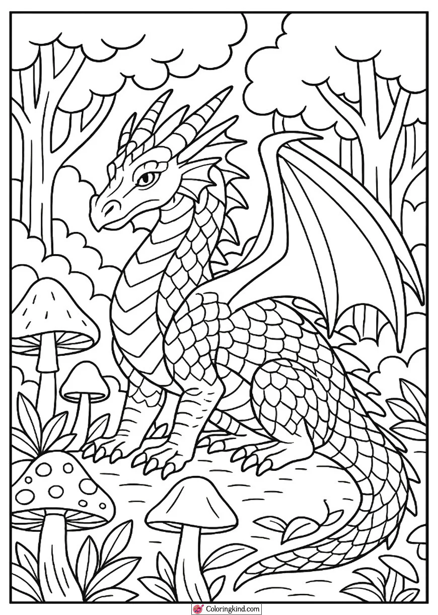 Forest Guardian Dragon Among Mushrooms