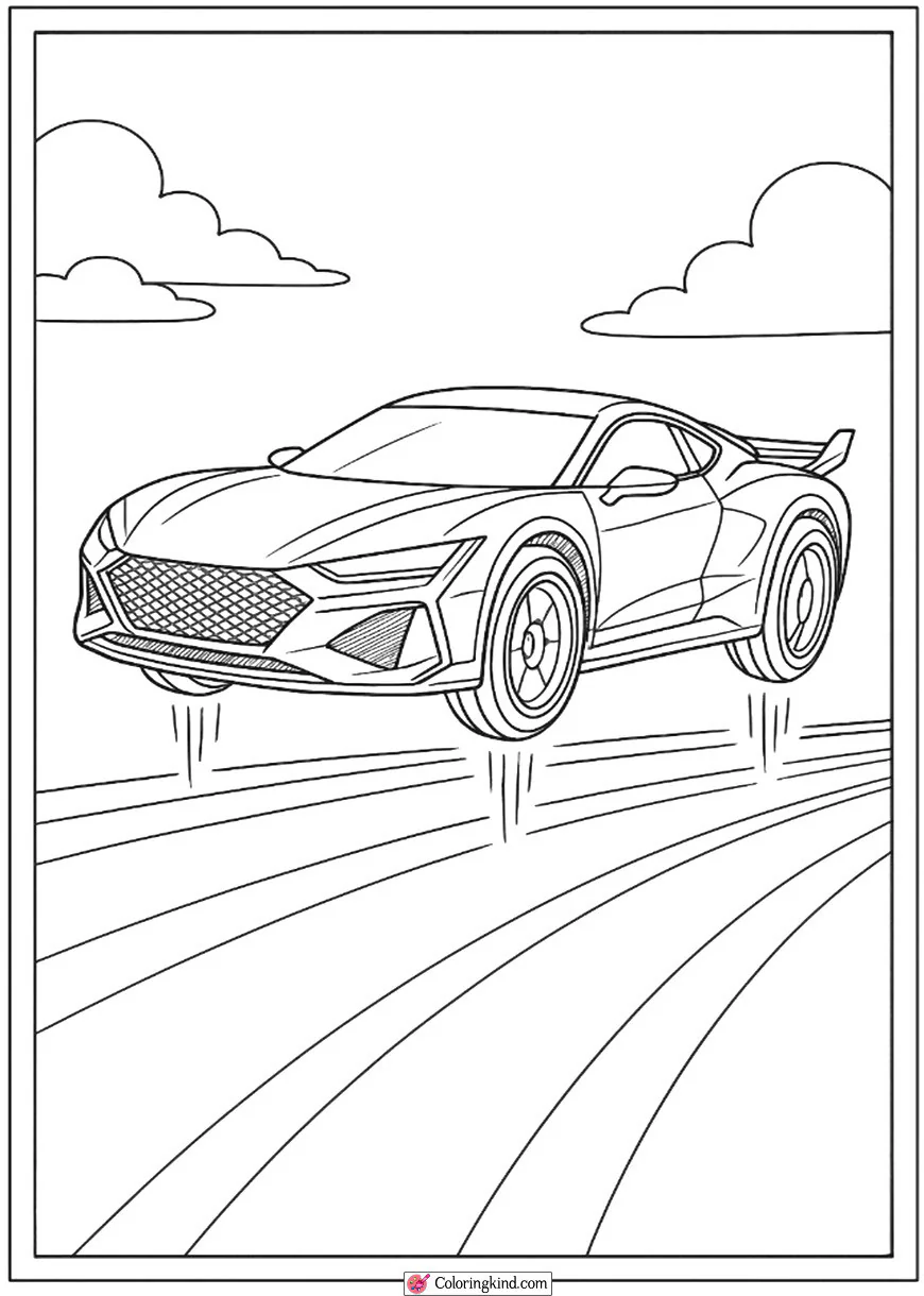 Futuristic Hover Racing Car Above the Track